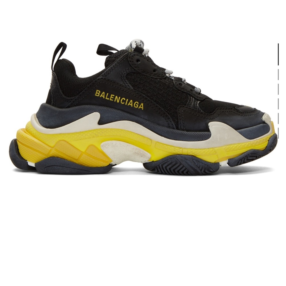 Balenciaga black and yellow triple S sneaker size 37
